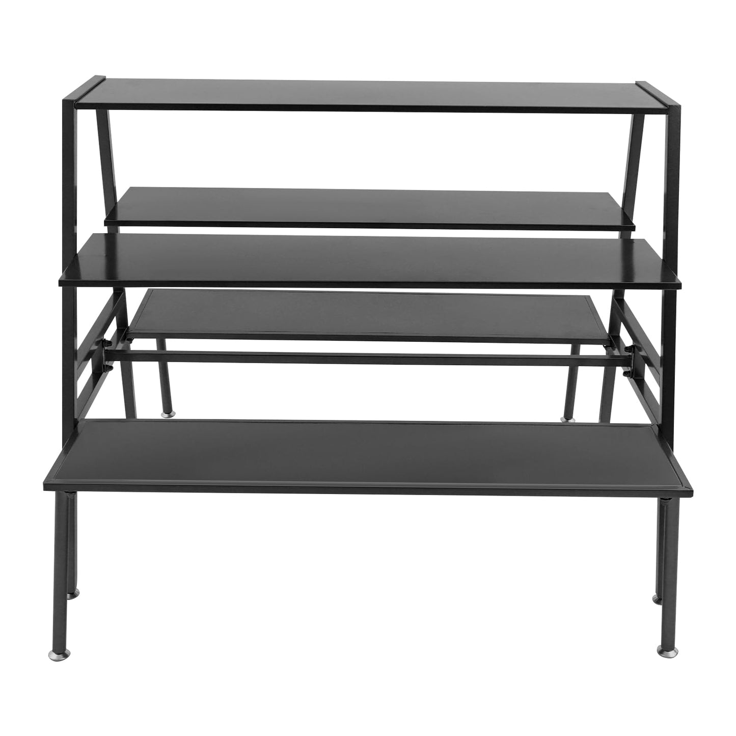 Nesting Tables for Retail Display, 3 Tier Metal Shoe Handbag Display Stand, Black Modern Retail Display Tables for Boutiques, Floor Standing Double Side Display Riser Shelf for Clothing Stores