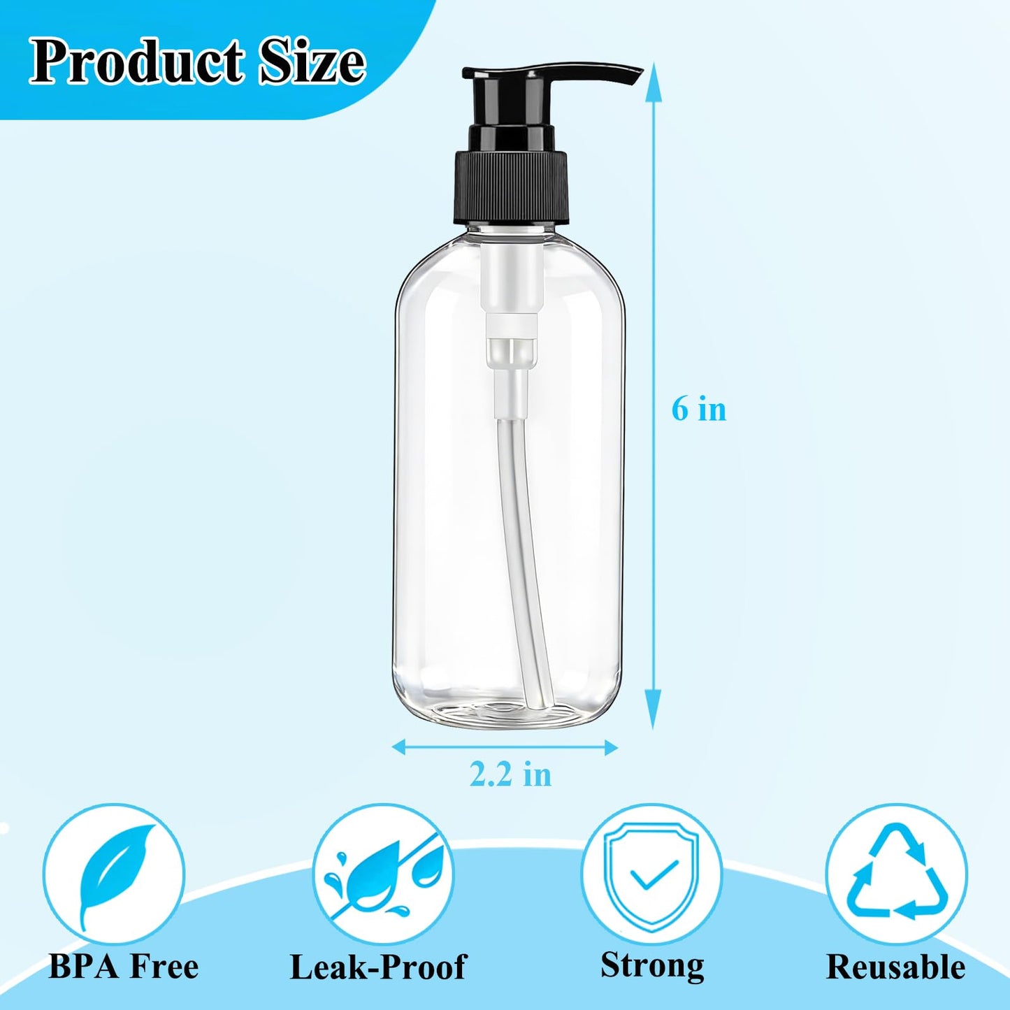 48 Pcs 8oz Empty Plastic Pump Bottle Dispenser Refillable Clear Travel Container for Shampoo Body Wash Lotion Liquid Hand Soap Essential Oil