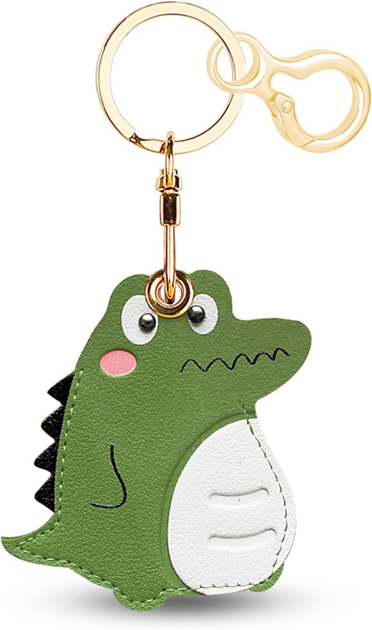 Leather Keychain for Airtag, Cute Protective Keychain Holder Compatible with Apple Air Tag,GPS Item Tracker Case Cover for Keys,Bags,Pets,Luggage(Dinosaur)