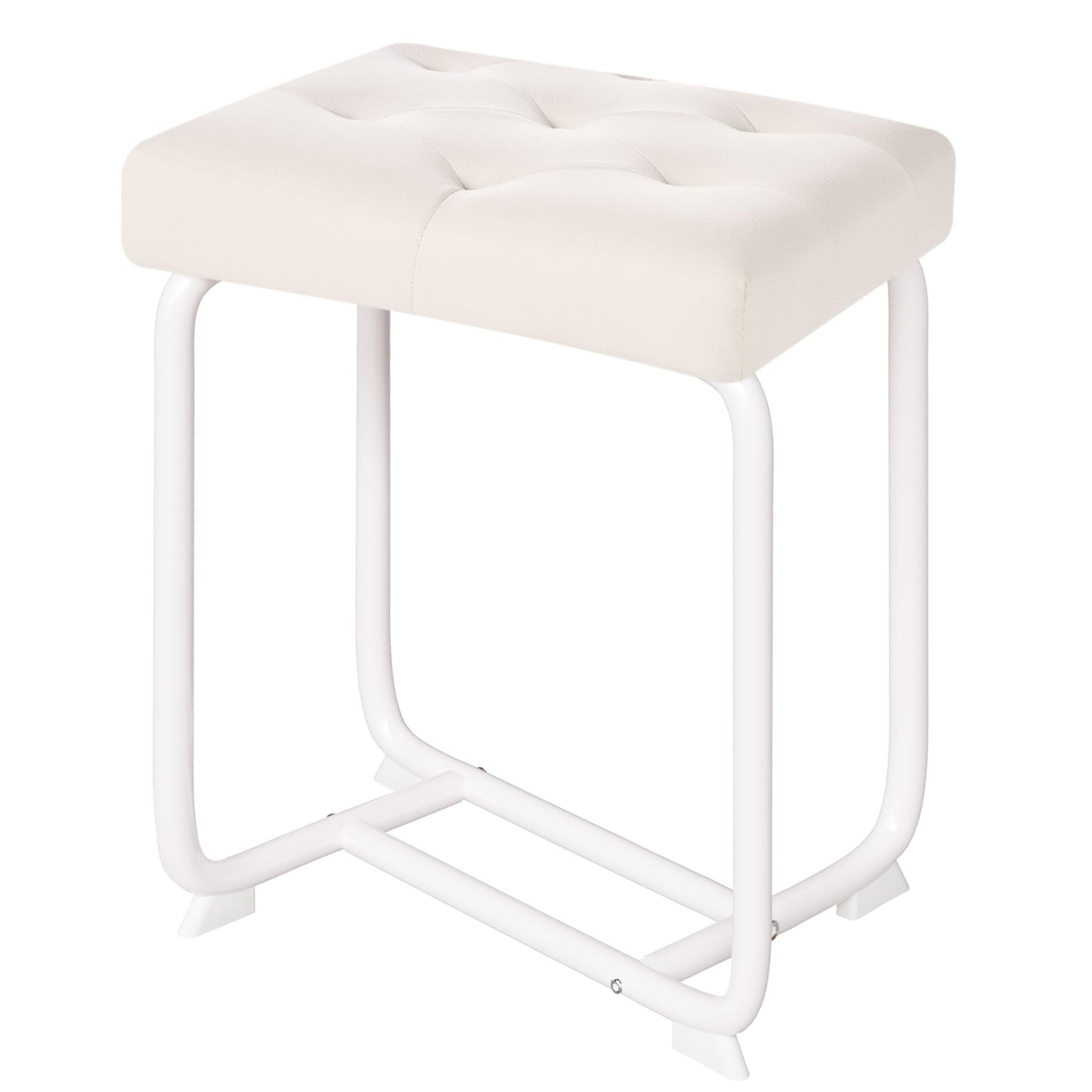 BEWISHOME White Vanity Chair, Leather Vanity Stool, Small Stool Chair for Vanity, Square Ottoman Foot Stool, Makeup Vanity Chairs with Thick Padded Seat for Bathroom, Bedroom, Entryway, KFD01W