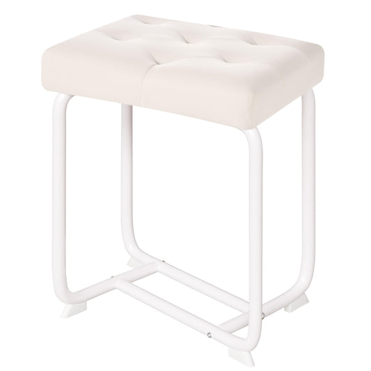 BEWISHOME White Vanity Chair, Leather Vanity Stool, Small Stool Chair for Vanity, Square Ottoman Foot Stool, Makeup Vanity Chairs with Thick Padded Seat for Bathroom, Bedroom, Entryway, KFD01W