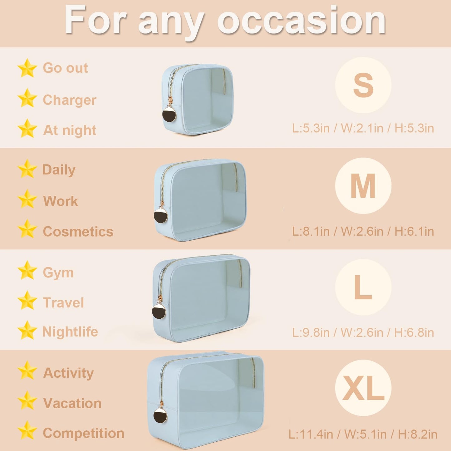 YOPCDJ 4PCS Clear Makeup Bag Set, Waterproof TPU Purse Organizer Pouches, TSA Approved Toiletry Bag, Diaper Bag Organizer Pouch, Travel Organizer Bags for Women and Kids