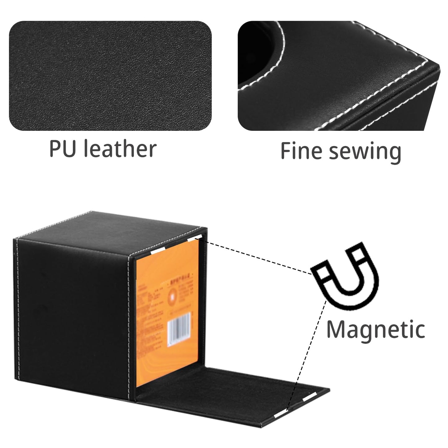 Leather Tissue Box Cover Square,Upgrade 99% Compatible Large Size,Modern Tissue Box Holder for Napkin Facial Paper,Dryer Sheet Dispenser Organizer for Bathroom Vanity Countertop,Night Stand Black