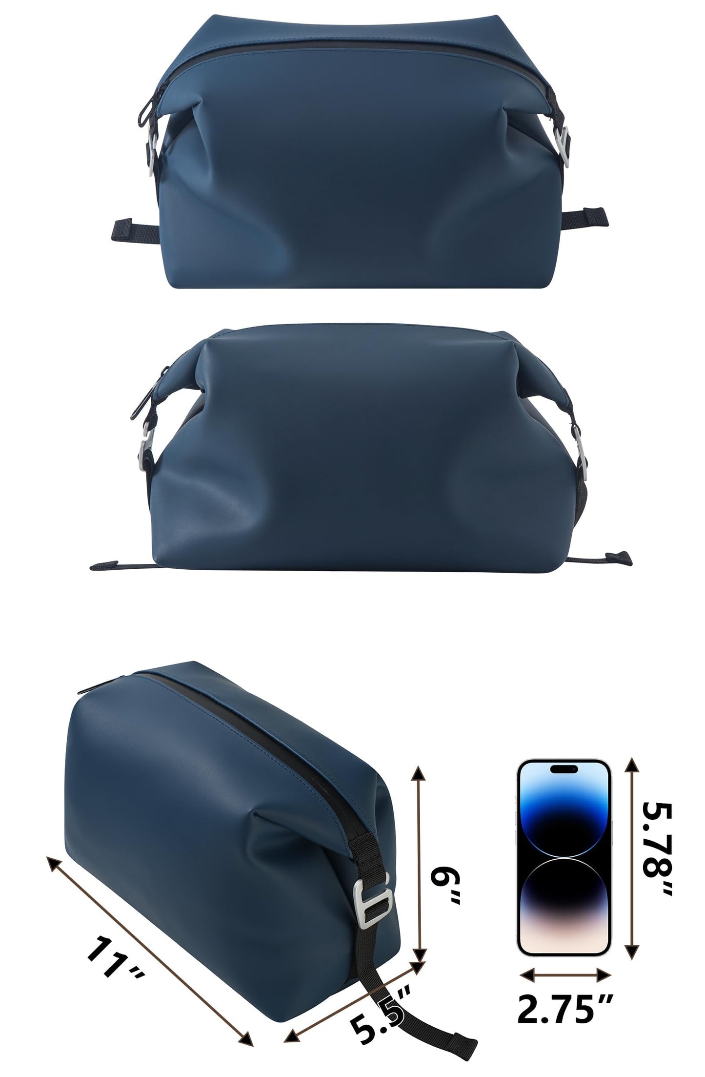 Onbagway 6"x 11" 6L Large Silicone Toiletry Bag,Waterproof Leakproof Foldable Travel Organizer,Dopp Kit Alternative for Men & Women,Navy Bule