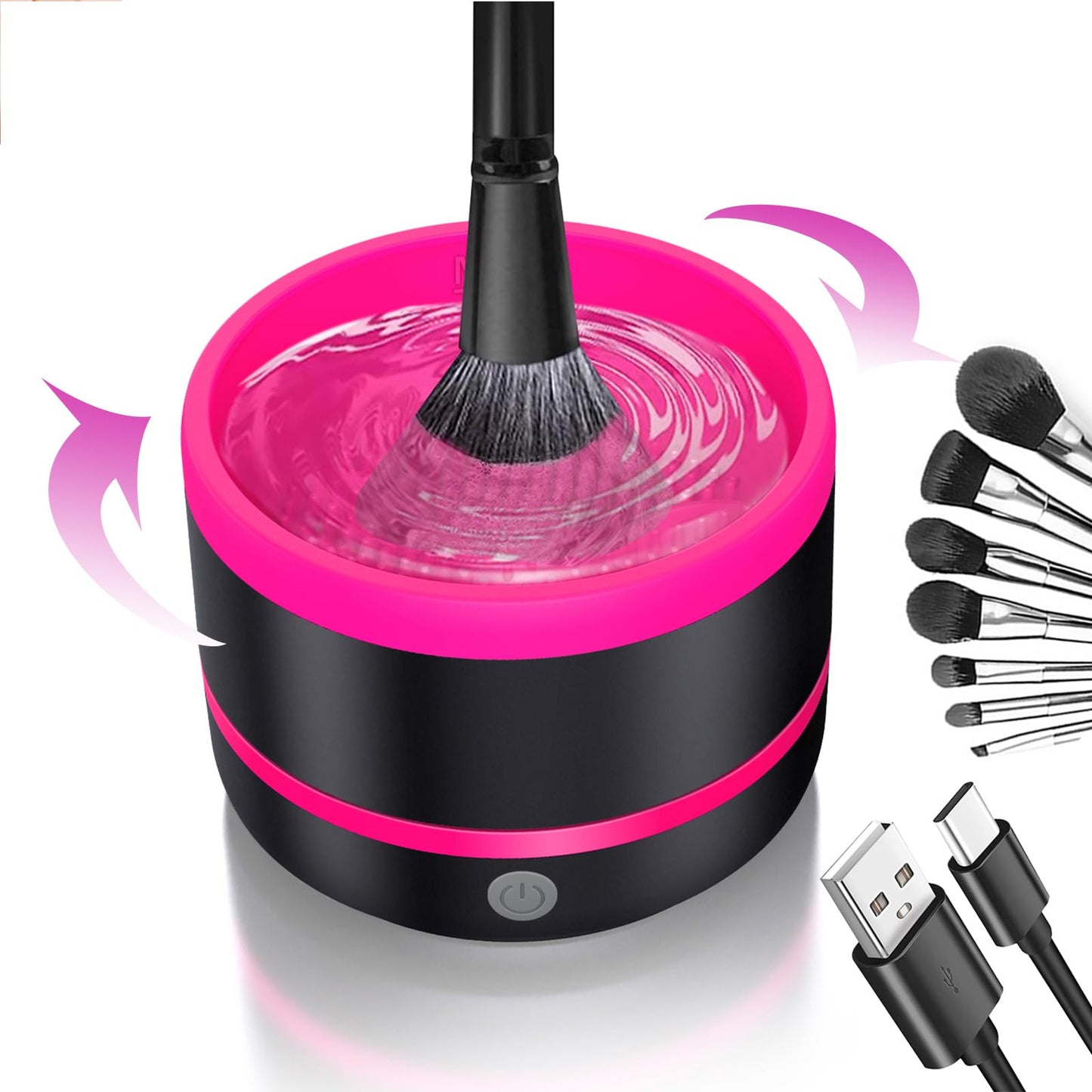 Electric Makeup Brush Cleaner - USB Makeup Brush Cleaner Machine, Powerful Friction Removes Residue on Make up Brushes Set/Sponge/Powder Puffs, Efficient Cleaning, Portable Spinning Washer(Pink)