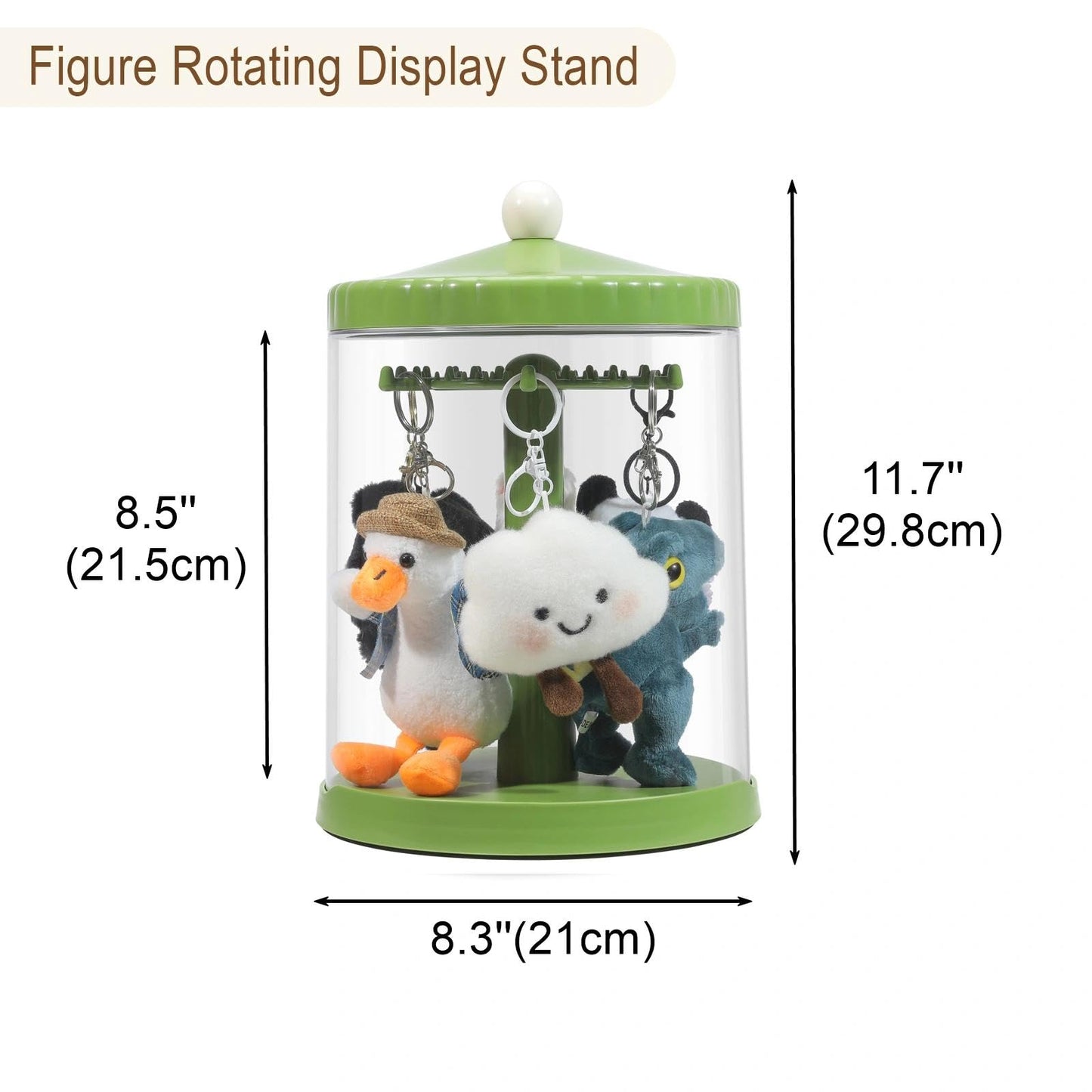 Rotating Clear Display Case for 5.9-6.7 Plush Dolls, Collectible Toy, Action Figures, Transparent Dust-Proof Protective Storage Box with Cover, Stackable, Green