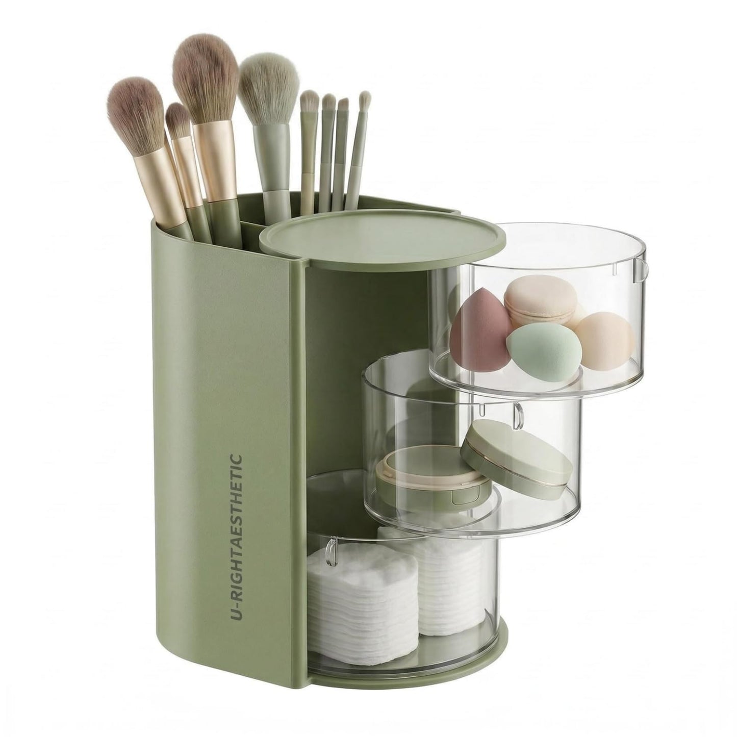 Lukzeezo Makeup Organizer with Makeup Brush Holder (Sage Green)