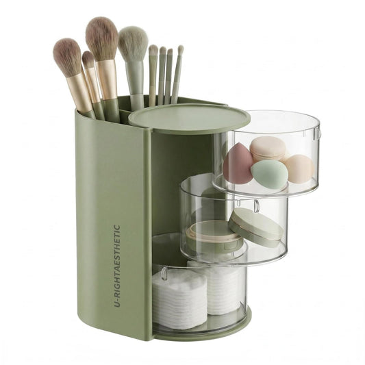 Lukzeezo Makeup Organizer with Makeup Brush Holder (Sage Green)