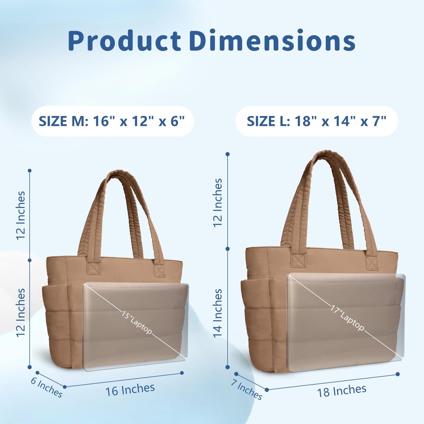 TOPDesign Puffer Tote Bag for Women, Lightweight Puffy Handbag with Compartments & Cosmetic Bag, Quilted Shoulder Bags for Work, Travel, Gym, Gifting (M Khaki)