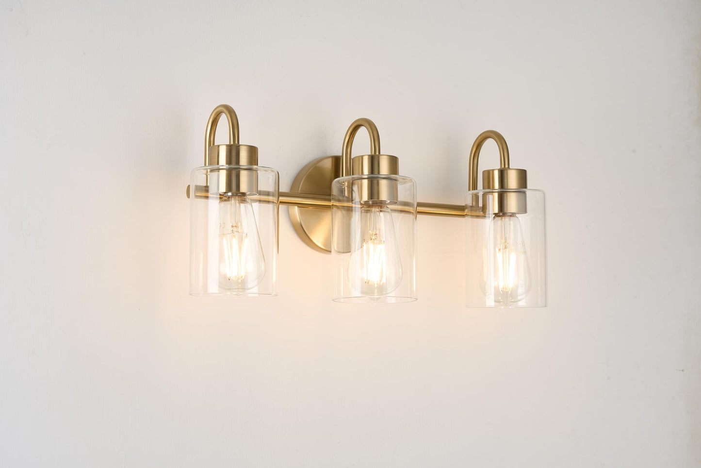 3-Light Bathroom Vanity , Gold Brass Bathroom Fixtures with Clear Glass Shades, Modern Wall Sconce Lighting Over Mirror, E26 Base, Non-Waterproof VART-3-GD（Bulbs Not Included,）