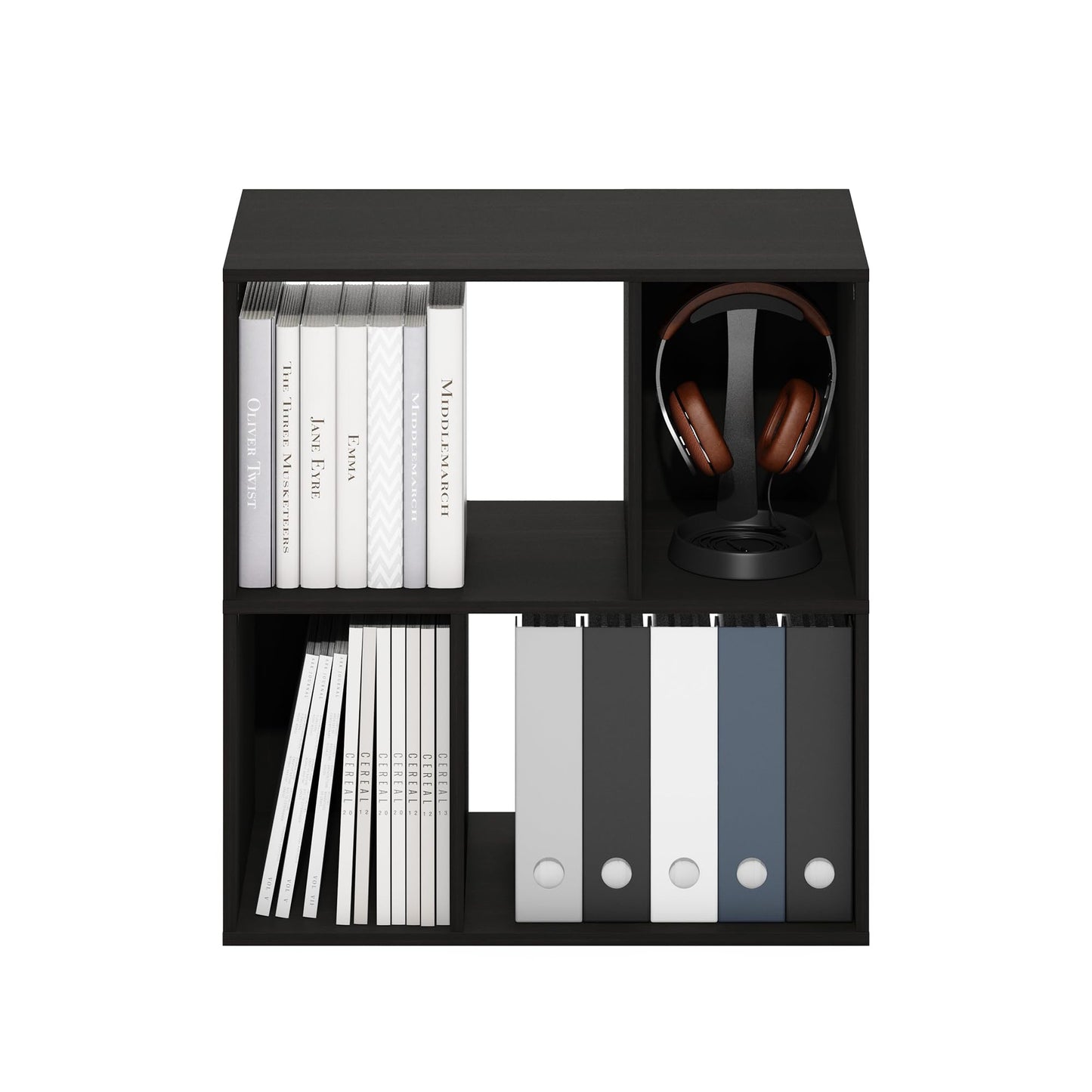 Furinno DALY Book Shelf, 4-Cube Bookshelf, Cube Storage Organizer Bookcase with Irregular Compartments, 11.7 x 23.6 x 24.7, for Living Room, Bedroom, Home Office, Espresso