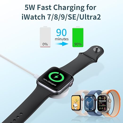 3 in 2 Charger Cable for Apple Watch, Fast Phone Watch Charger USB C Multi Fast Charging Cable Compatible with iWatch Ultra/SE/10/9/8/7/6/5/4/3/2/1 & iPhone 16/15/14/13/12,6ft (Pink)