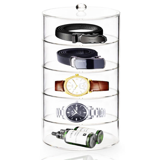 QTLCOHD 5 Layer Acrylic Belt Organizer, Clear Stackable Storage Box for Closet, Drawer, Belts, Watches, Jewelry and Accessories