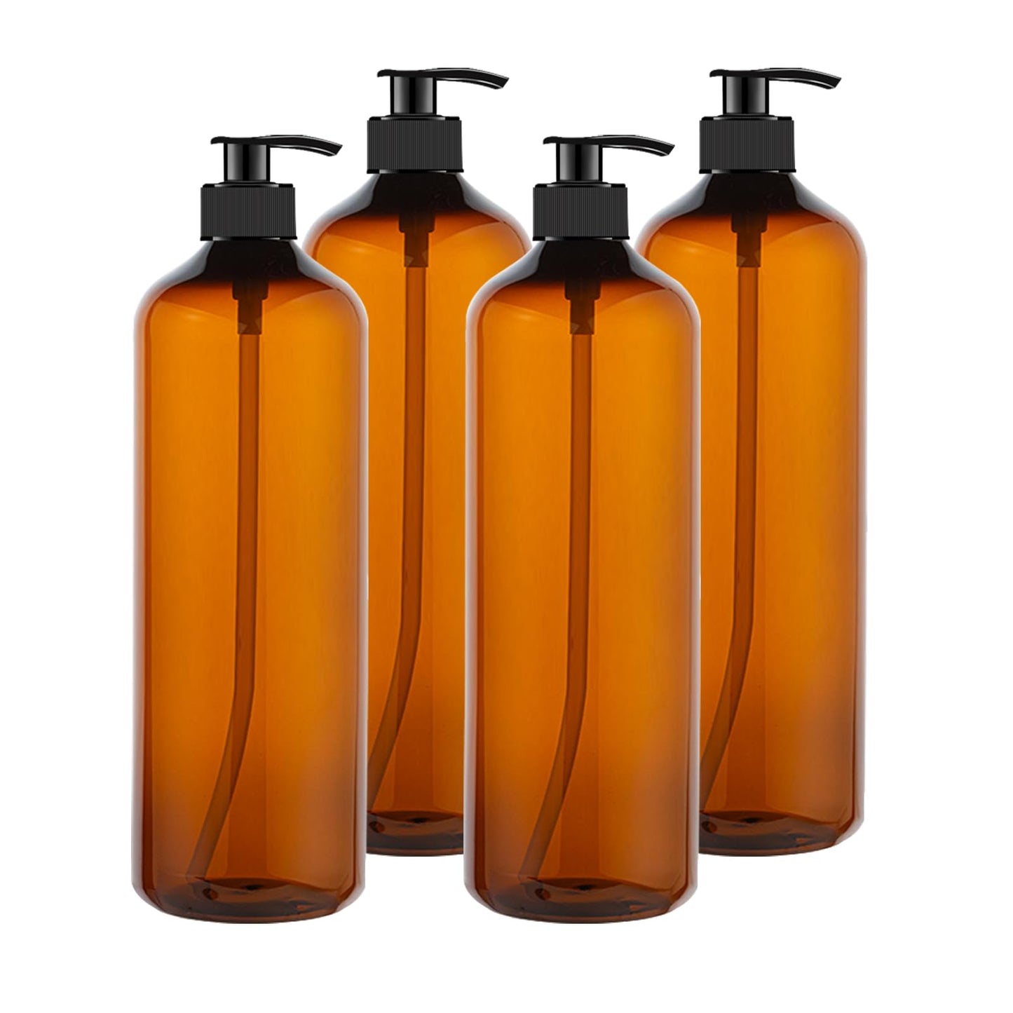 zmybcpack 4 Pack 32 OZ Empty Plastic Pump Bottles With 1 Pen, Labels & Silicone Funnel, Amber Empty Shampoo Bottles with Pumps For Body Wash, Shampoo, Massage Lotion, Gel