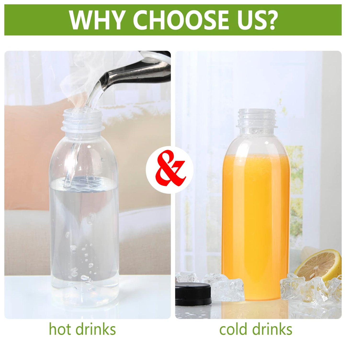 zmybcpack 12 Pack 450ml (Approach 16 OZ) PP Heat-Resistant Plastic Juice Bottles With Caps-Plastic Smoothie Bottles-Reusable Bulk Beverage Containers with Lids For Juice, Beverage(Dishwasher Safe)