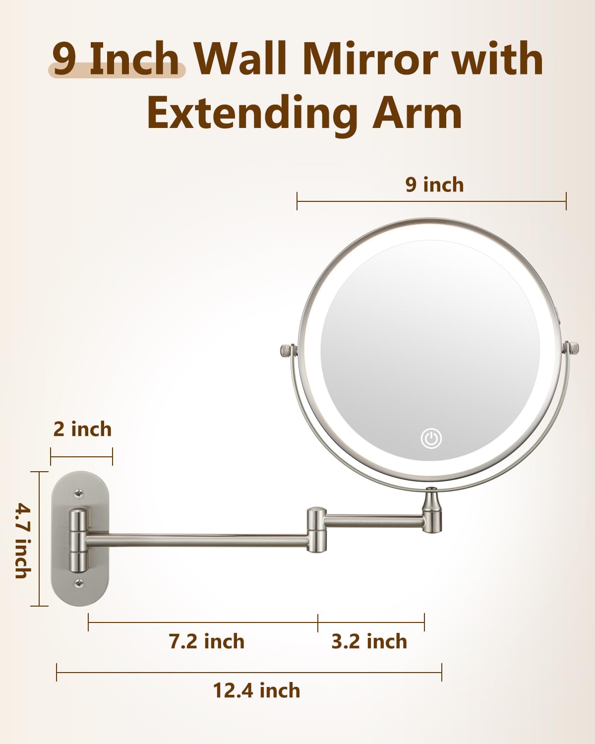 DECLUTTR 9" Wall Mounted Lighted Makeup Mirror, Rechargeable 1X/20X Magnifying Mirror with Light Double Sided, Touch Dimmable 3 Color Light, 360 Rotation Vanity Mirror