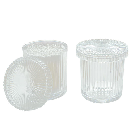 Jollyhilan 2 Pack Glass Container Qtip Holder with Lid, Mouthwash Cup,Cosmetic Storage for Bathroom,Glass Jars for Cotton Swabs,Makeup Pads,Dental Flossers,Jewelry Trays,Glass holders,Clear