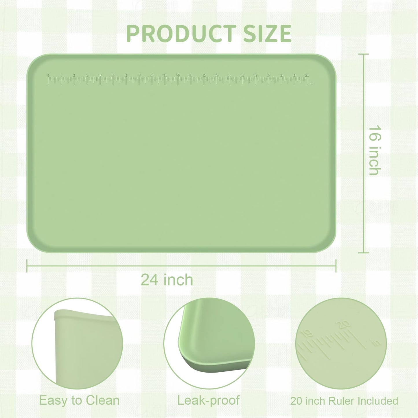 MVRPOWER Silicone Art Mat for Painting, 24"x16" Green Roll Up Craft Mat with Raised Edges, Non-Slip Surface Protector