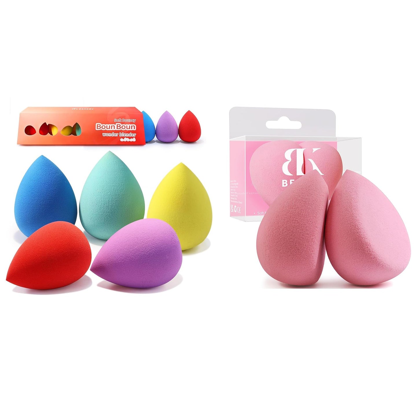 BEAKEY Makeup Sponge Set 5 Pack & Flat Duo Patented Makeup Sponge Set of 2