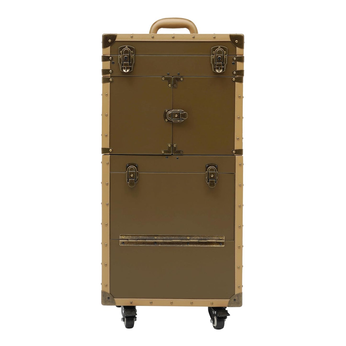 MRFIOJYDR Rolling Makeup Train Case, Travel Stylist Case Lockable Hairdressing Trolley Clipper Trimmer Box Barber Station Cosmetic Organizer Train Case on Wheel for Hair Salon Make Up (Gold)