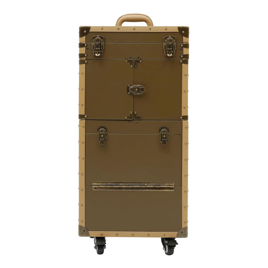 MRFIOJYDR Rolling Makeup Train Case, Travel Stylist Case Lockable Hairdressing Trolley Clipper Trimmer Box Barber Station Cosmetic Organizer Train Case on Wheel for Hair Salon Make Up (Gold)