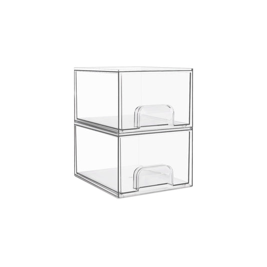 Vtopmart 2 Pack Small Clear Stackable Storage Drawers,Acrylic Bathroom Makeup Organizer,Plastic Storage Bins for Vanity, Undersink, Kitchen Cabinets, Pantry, Home Organization