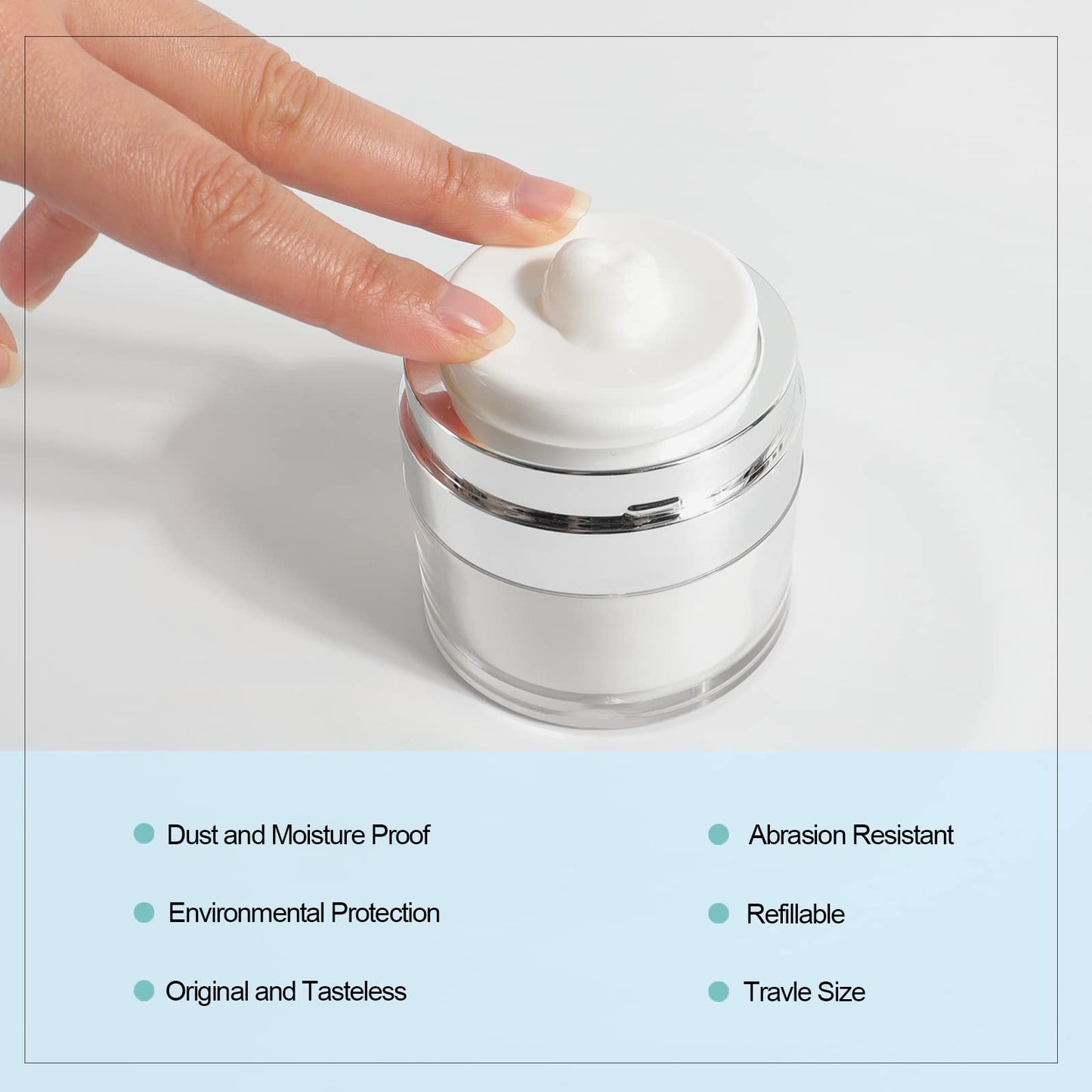2Pack 100ml Airless Pump Jar - 3.5 Oz Moisturizer Pump Dispenser, Travel Lotion Container Vacuum Bottle for Skincare, Thick Moisturizer