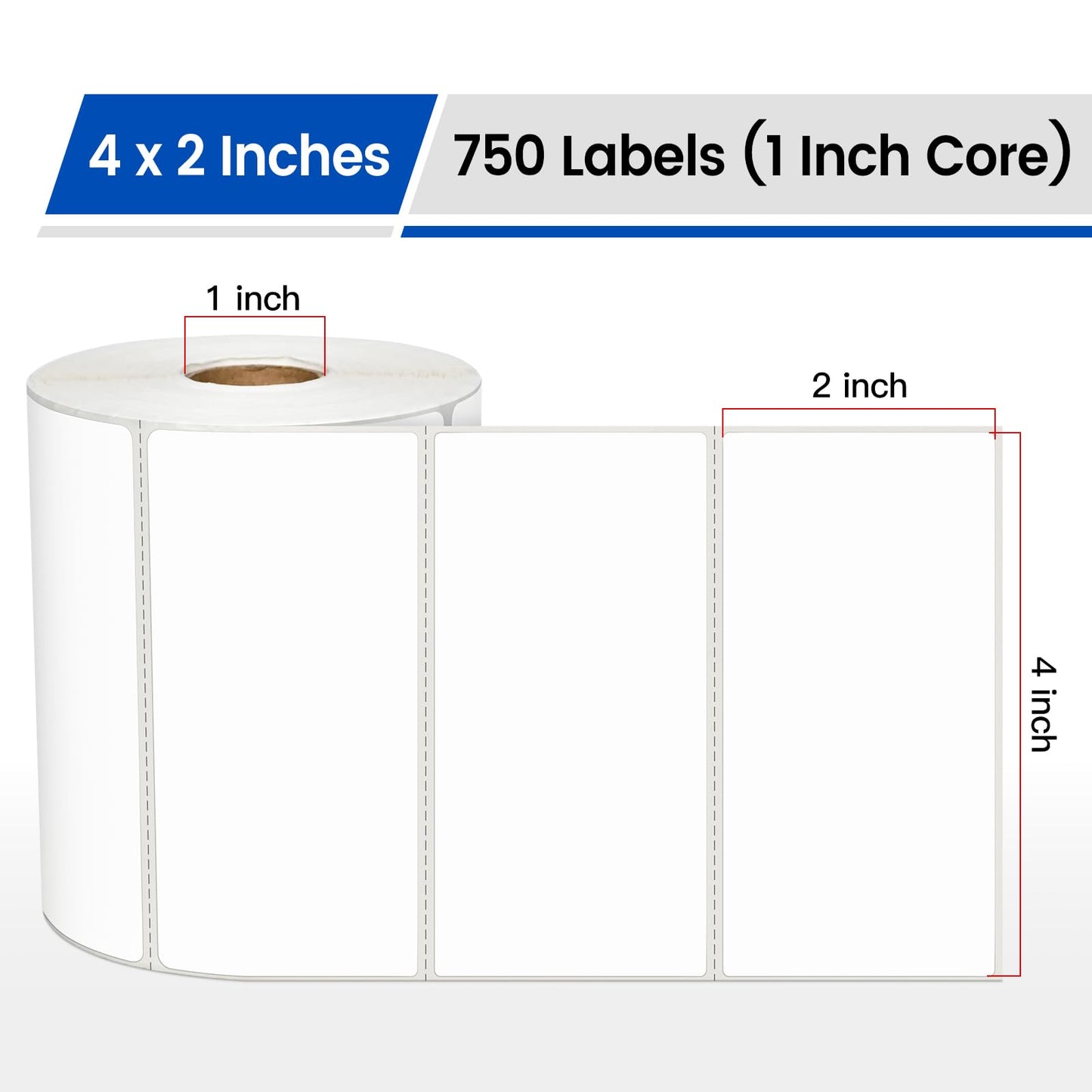 L LIKED 4" x 2" Thermal Labels, Blank Removable Labels with No Residue, Water and Oil Resistant, Use for Both Home and Office (1 Roll, 750 Labels)