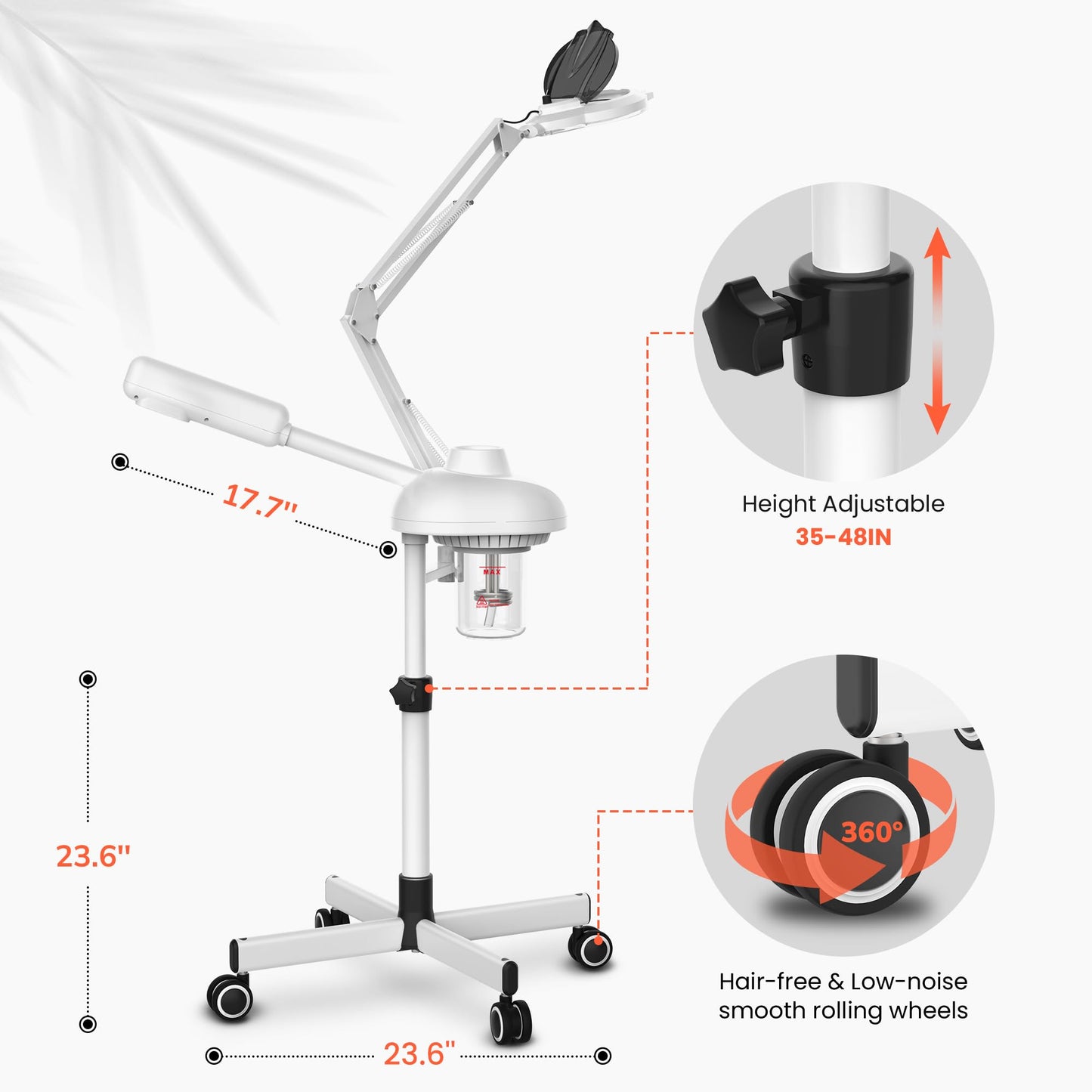 TASALON 2-in-1 Professional Facial Steamer with 5X Magnifying Lamp, Esthetician Steamer on Wheels with Ozone and Hot Mist, Standing Face Steam for Facial Deep Cleaning and Moisturize, SPA & Beauty