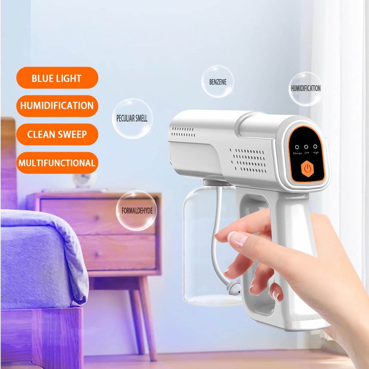 Nano Mist Atomizer Sprayer USB Rechargeable, Handheld Electrostatic Fine Fog Spray Gun with Blue Light Design for Hair Styling, Facial Mist, Barber Shop, Beauty Salon, Home & Travel Use
