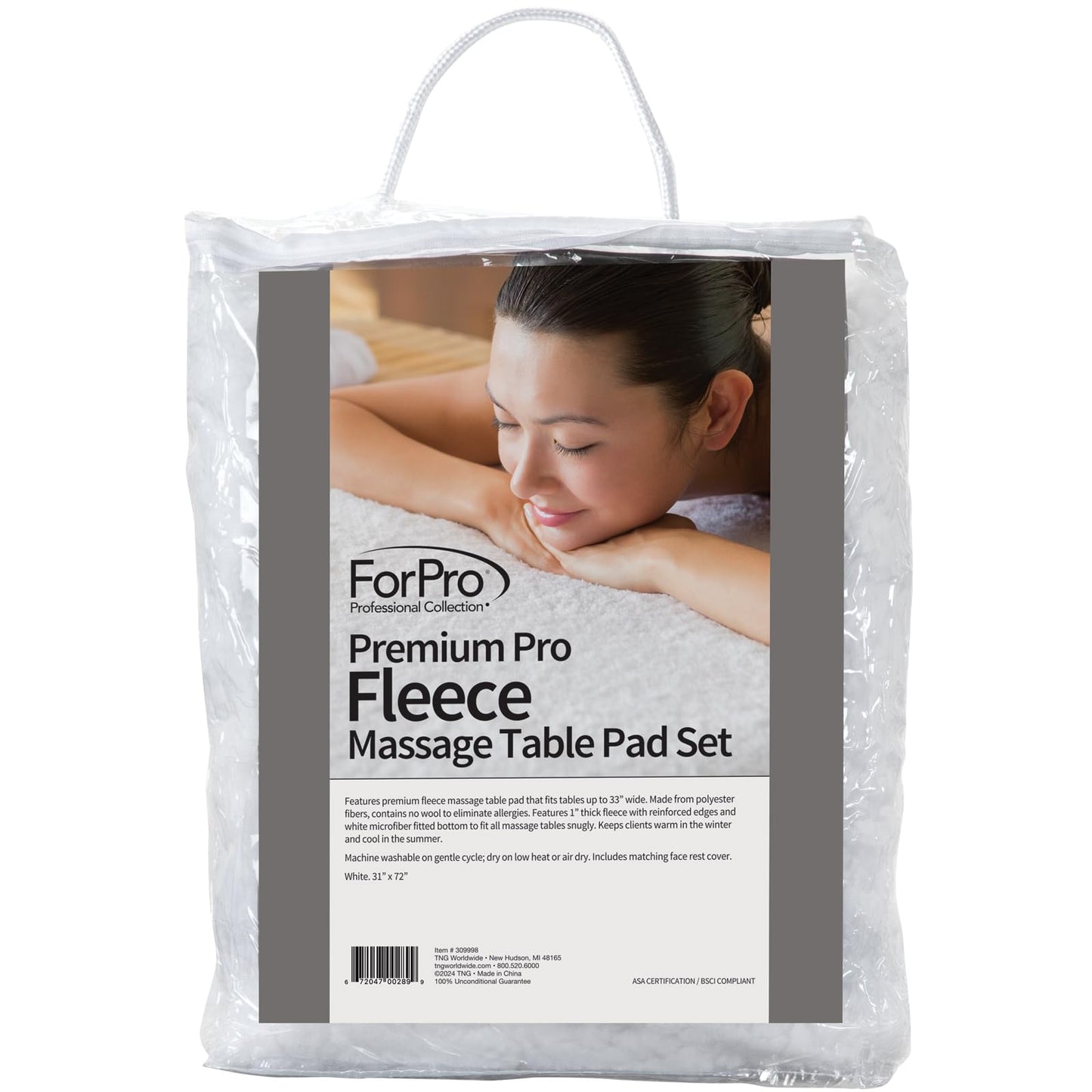 ForPro Premium Pro Fleece Massage Table Pad Set, Extra Soft, Hypoallergenic, Includes Massage Table Pad and Face Rest Cover, 31” W x 72” L, White