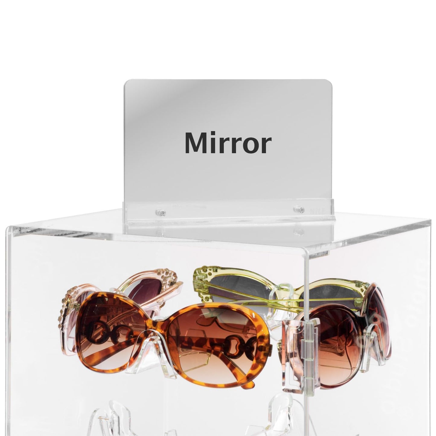 MOOCA Premium Acrylic Lockable Rotating Sunglass Display Case, Acrylic Sunglasses Organizer, Eyewear Display Stand, Eyeglass Case, Eyeglass Case With Mirror, 24 Frames