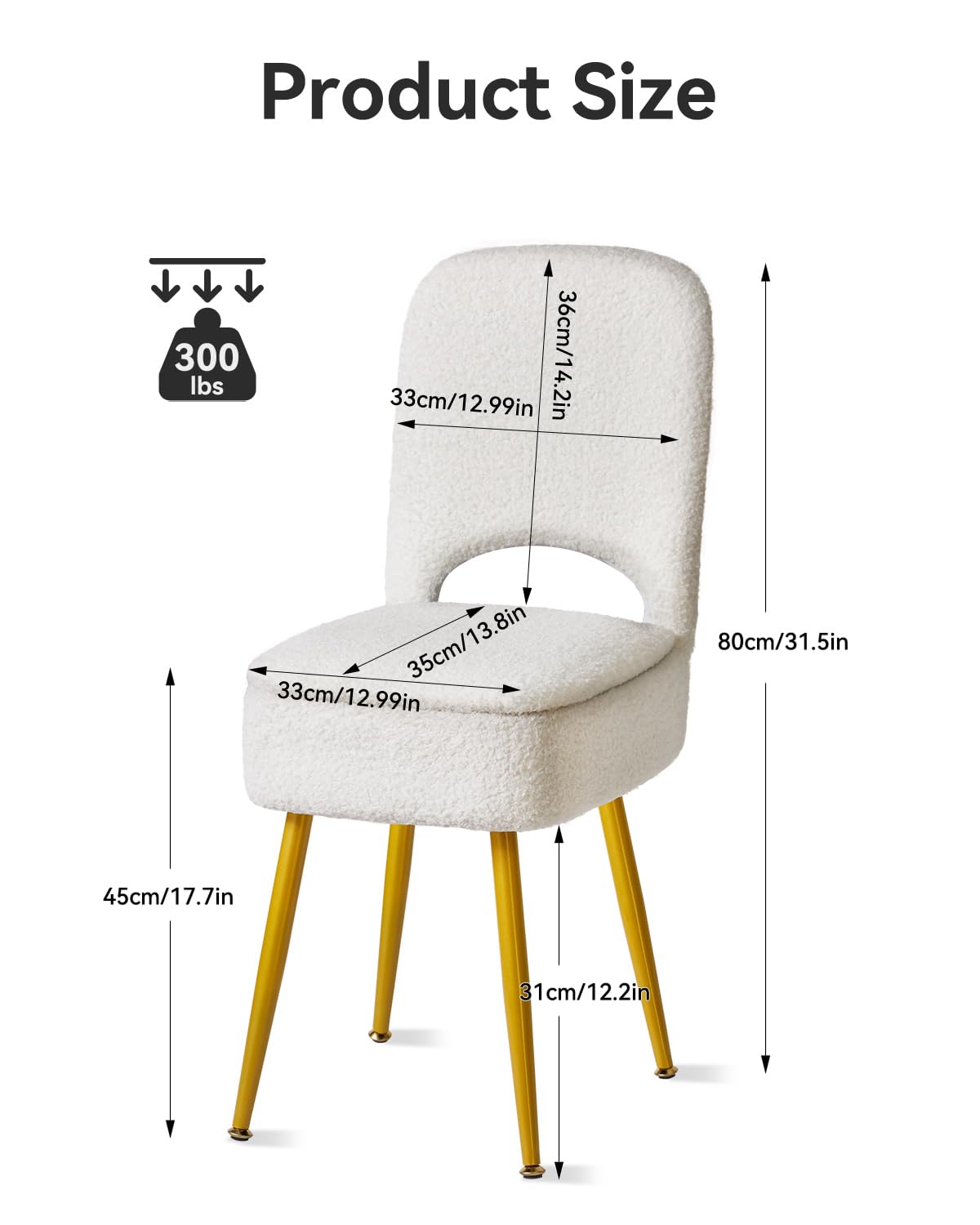 IBUYKE Small Storage Vanity Stool with Folding Backrest, 12.99" x 13.78" x 31.5" Square Teddy Velvet Ottoman, Makeup Chair for Living Room, 4 Metal Legs with Anti-Slip Feet, White WBD027W