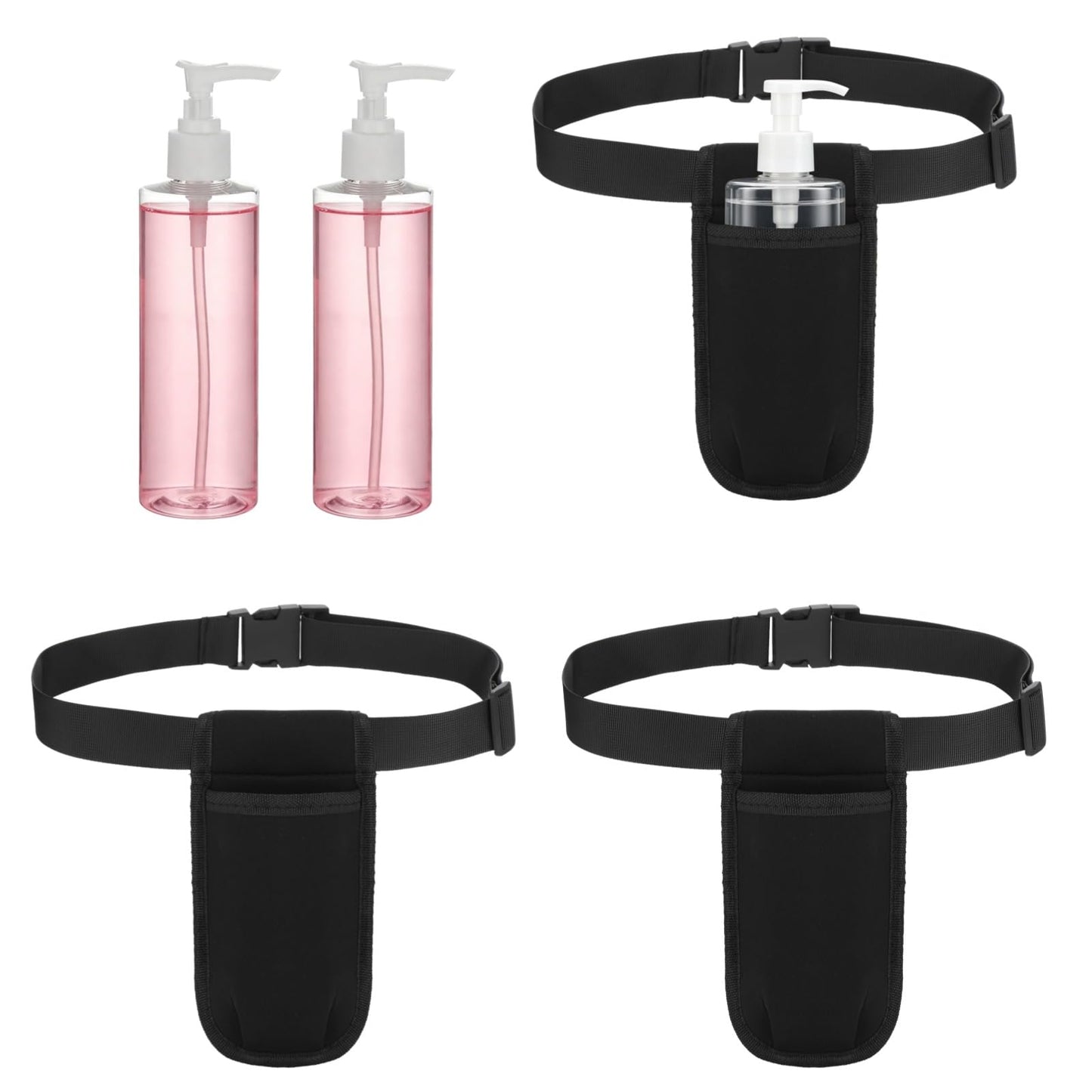 3 Pack Clear Plastic Pump Dispenser Bottles with Adjustable Shoulder Straps, Portable 8.45 fl oz Cosmetic Organizer for Salon, Spa, Travel with Detachable Lids