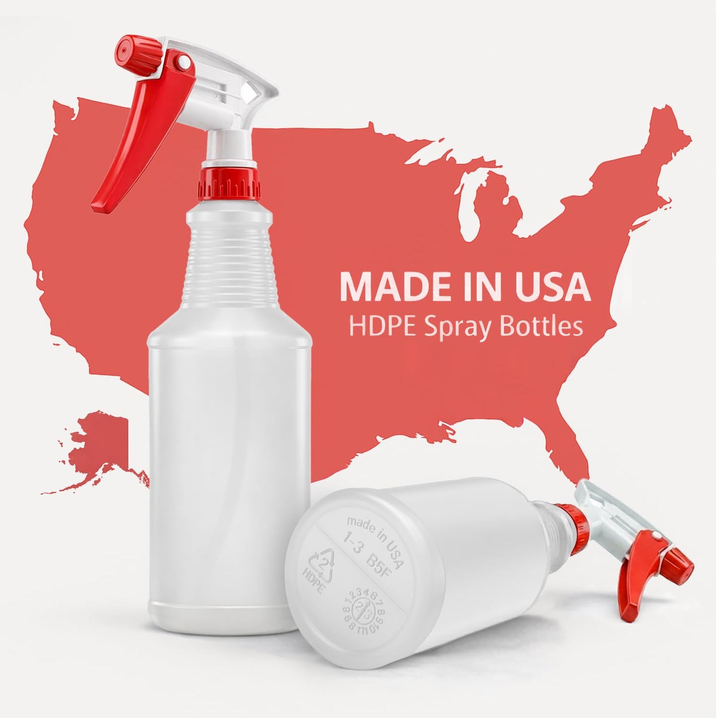 Bar5F Commercial Spray Bottles with Adjustable Trigger, Chemical Resistant HDPE, BPA-Free (2-Pack / 24 oz/Red)
