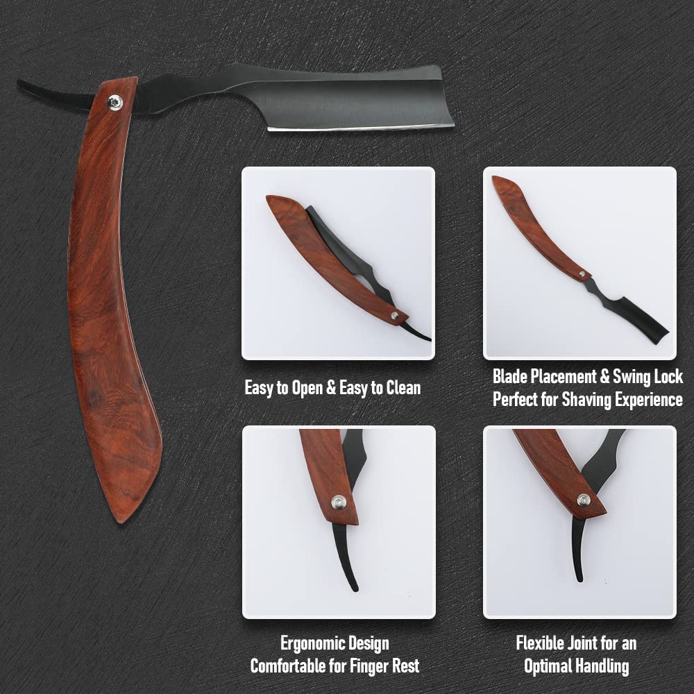 Straight Razor With Strope - Professional Straight Edge Barber Premium Stainless Steel Shaver With Shaving Strop for Men Home & Salon Grooming Using (NO.152)