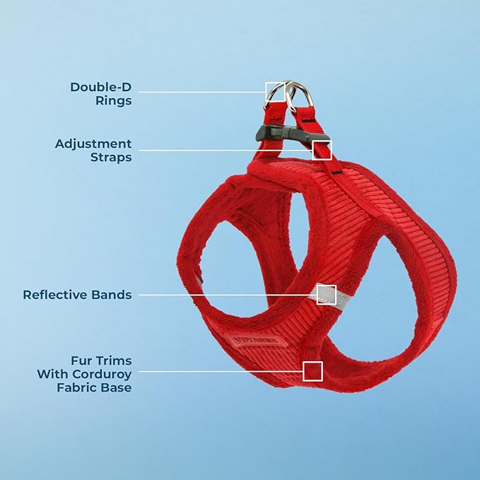 Best Pet Supplies - All Weather Mesh/Plush, Reflective, No Pull Harness for Small, Medium Dogs, Cats - Secure with Hook & Loop Fastener, Buckle, Double D-Rings - Harness (Red Corduroy), S