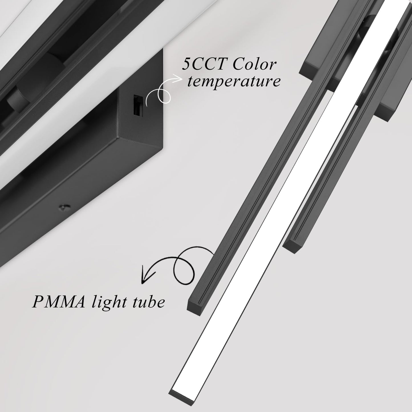 Modern LED Vanity Light 48 Inches Long Black LED Wall Light Over Vanity Mirror Hardwired Wall Mount Lighting Fixture 5CCT(3000K/3800K/4500K/5200K/6000K) Dimmable Bathroom Wall Mount Lighting