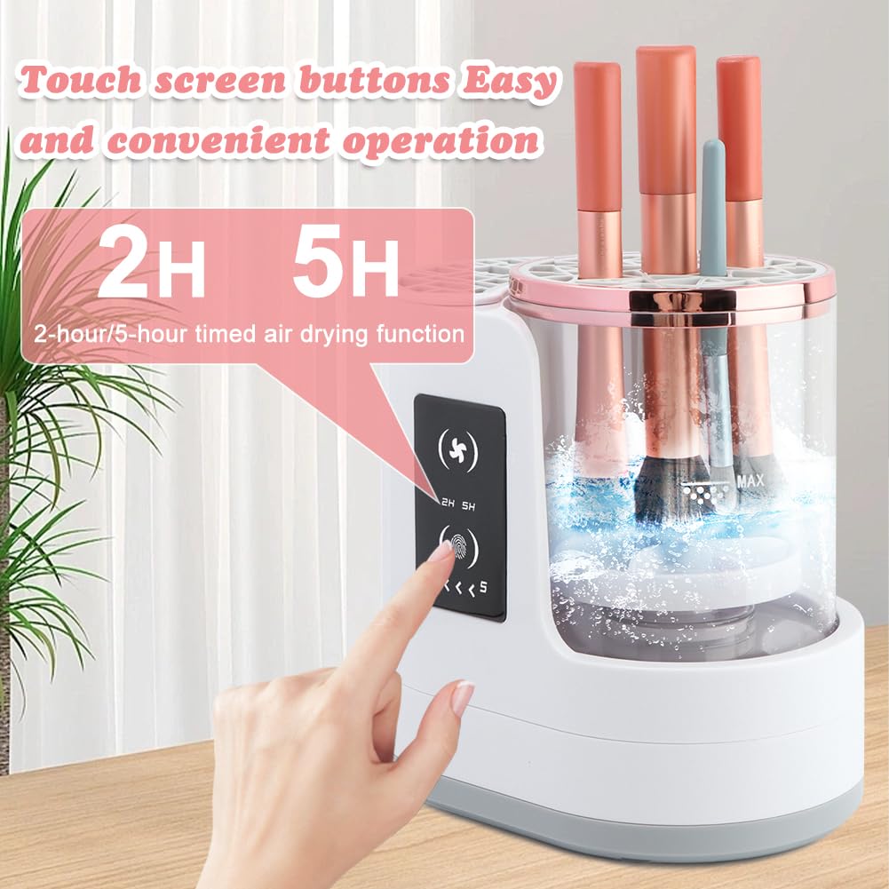 3-in-1 Electric Makeup Brush Cleaner & Dryer Machine, 98% Residue Removal, 5-Min Auto-Clean & 2/5H Timer, Silicone Cleaning Pad Included, PP Material, Easy One-Touch Operation (COLOR:as shown)