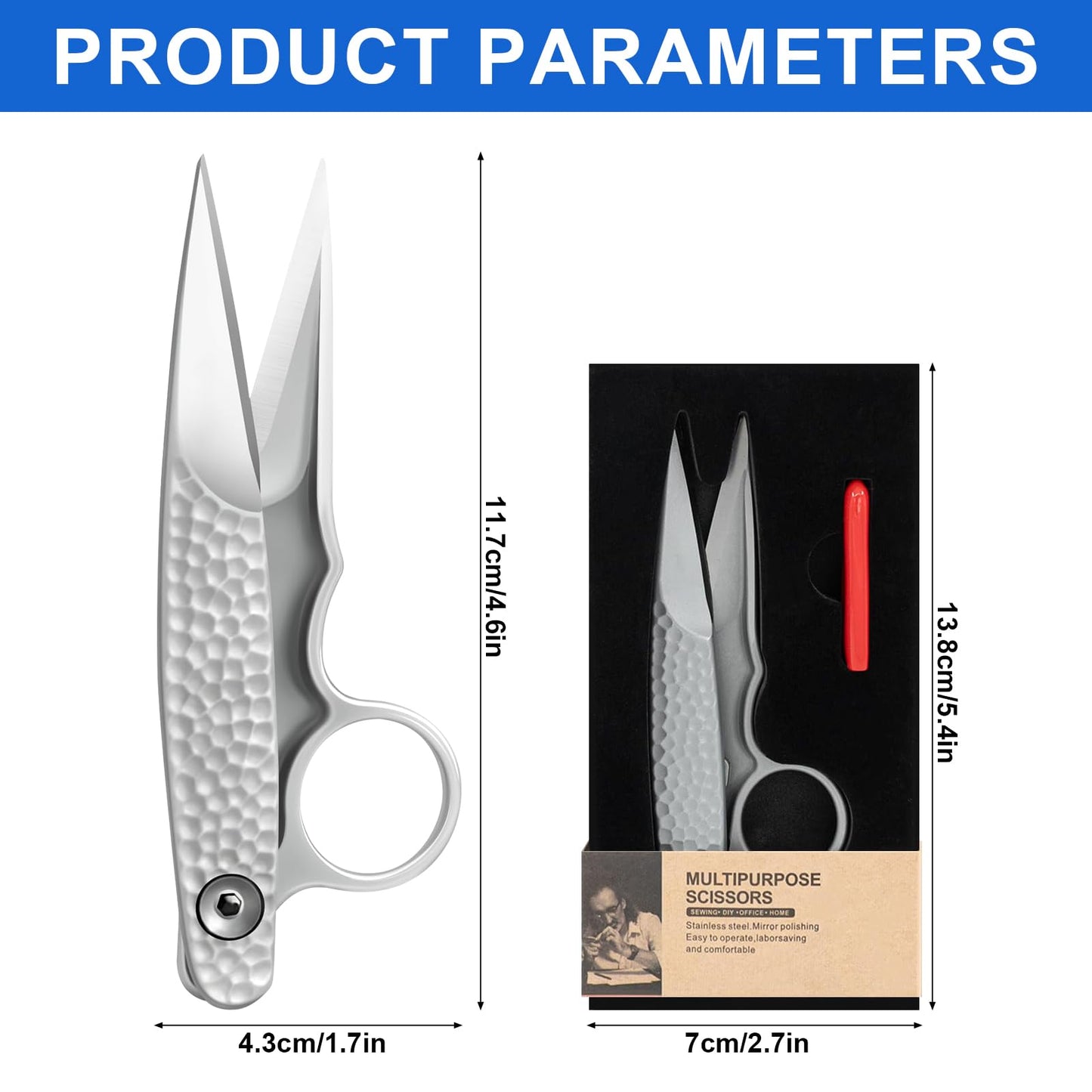 Upgrade Sewing Scissors, Stainless Steel Premium Tailor Scissors, Microcrystalline Steel Shears，Thread Snips Trimming Nipper for Gift Wrapping Yarn, Sewing Supplies (Silver)