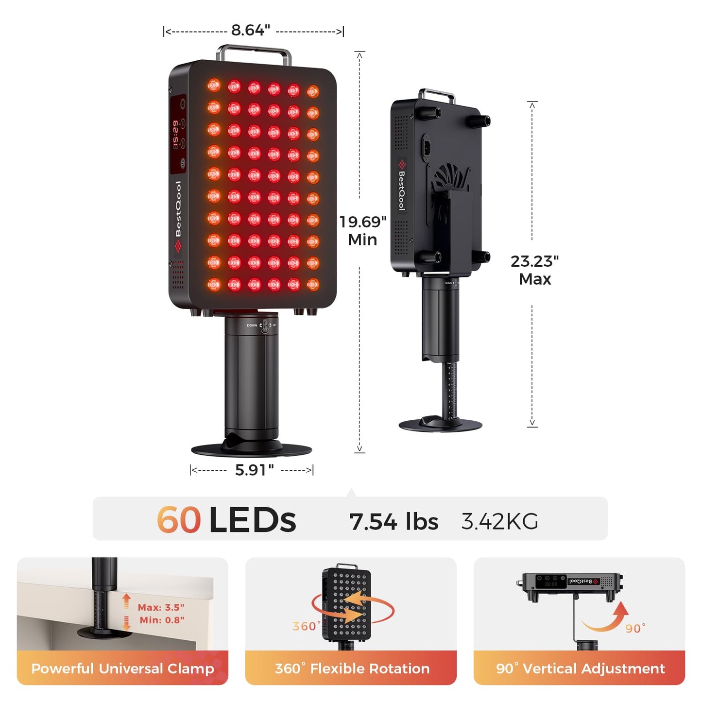 BestQool Red Light Therapy Panel, 6 Wavelengths Infrared Light Therapy with Stand, FSA-HSA Elite Grade 60 LED Dual Chip Red Light Therapy for Body, Face, Infrared and Red Light Lamp, 140W