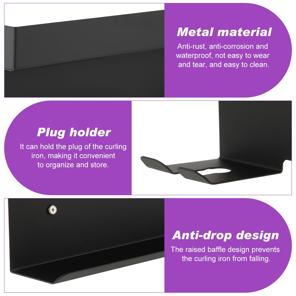 Hair Dryer Holder Wall Mount, Adhesive Curling Iron Holder Organizer, Bathroom Hair Straightener Stand for Curling Iron Accessories Styler Attachments Organizer, Black