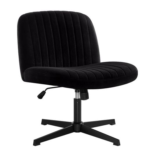 IWMH Criss Cross Chair, Cross Legged Office Chairs no Wheels, Armless Wide Seat Desk Chair with Adjustable Height for Home, Vanity, Bedroom (Black)