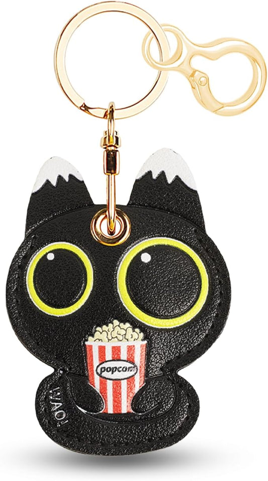 Leather Keychain for Airtag, Cute Protective Keychain Holder Compatible with Apple Air Tag,GPS Item Tracker Case Cover for Keys,Bags,Pets,Luggage(Cat)