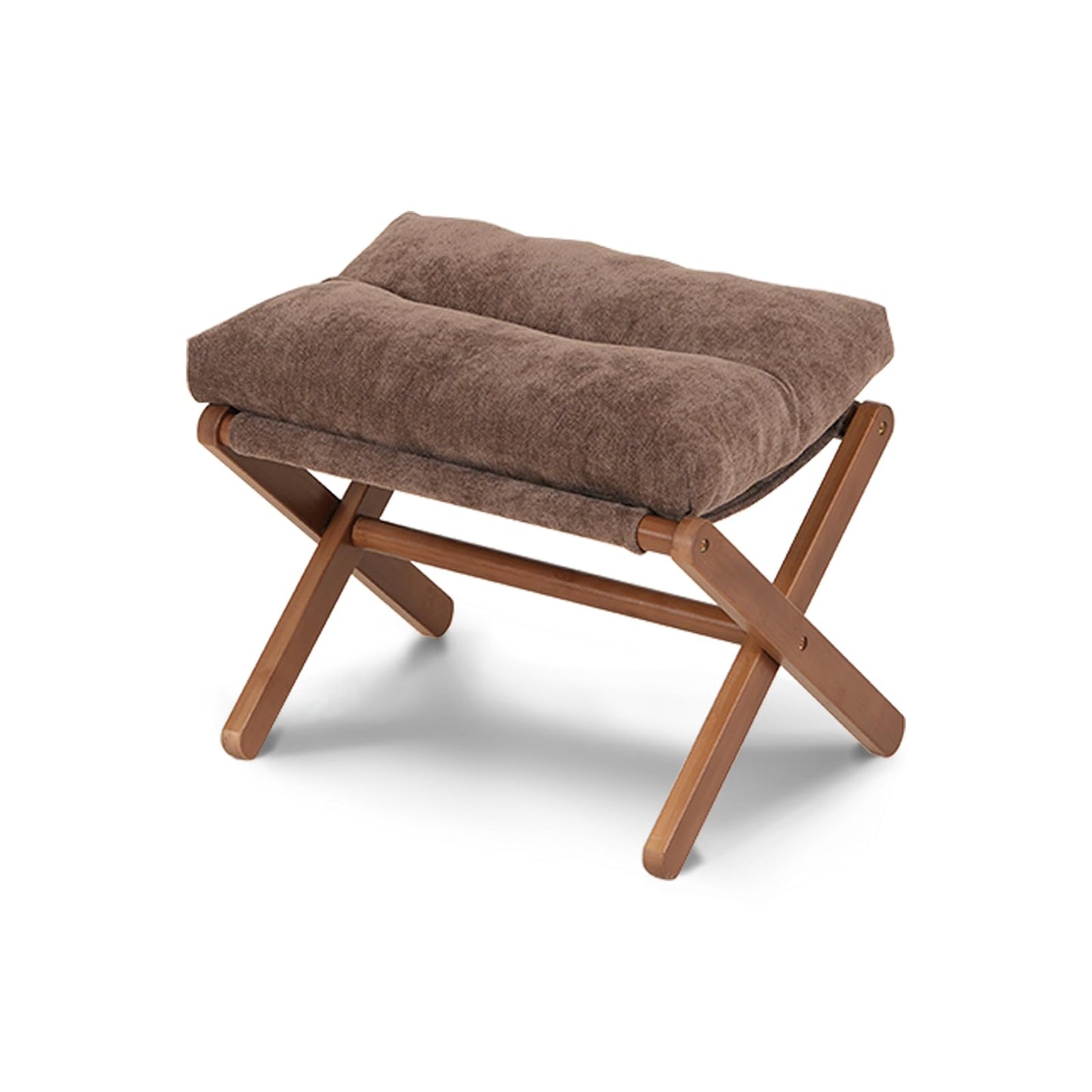 Baveke Ottoman Foot Rest- Bamboo Foldable Stool, Foot Stools Small Ottman with Upholstered & X Legs, Folding Stool for Makeup, Bedroom and Living Room, FSC-Certified (Small Brown)