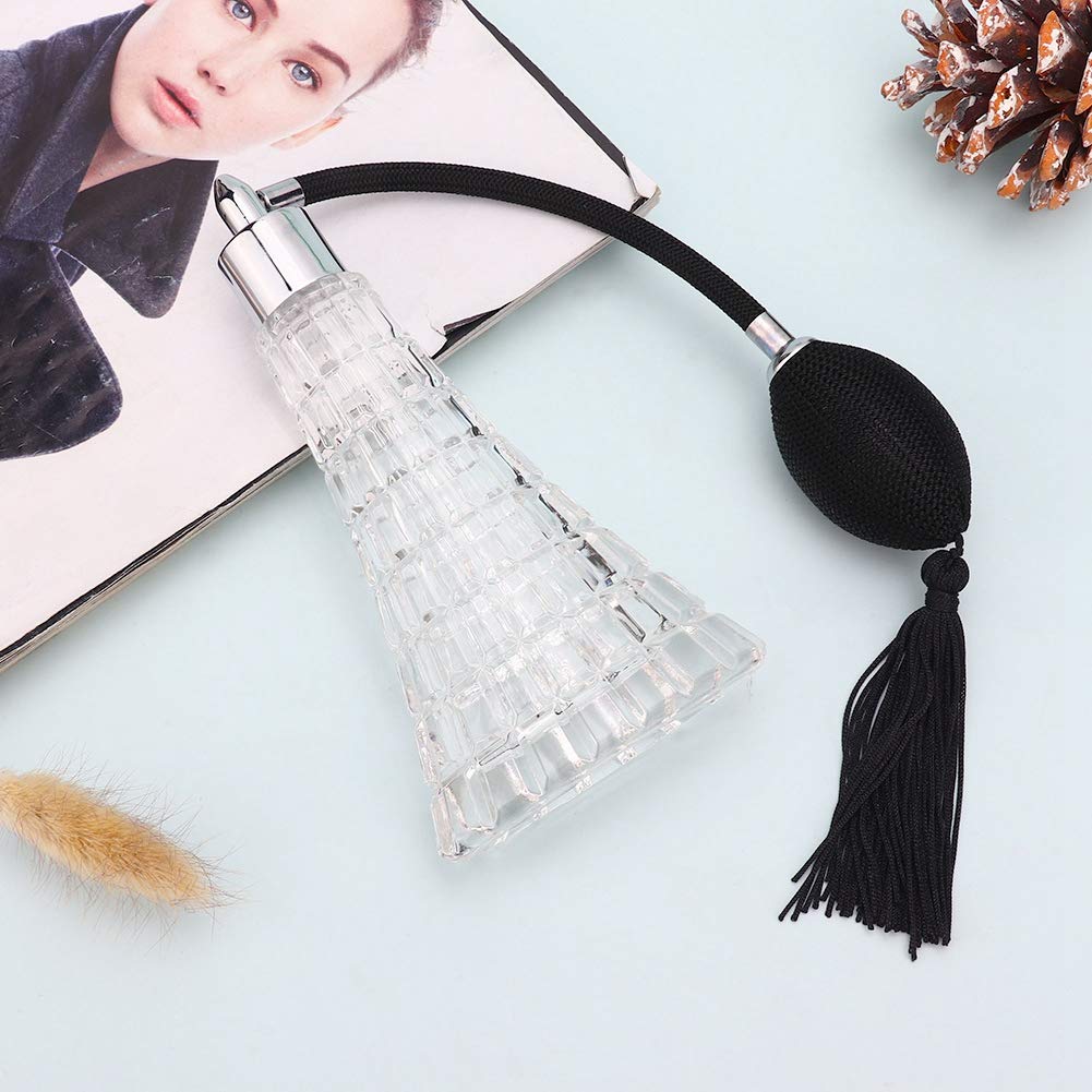 75ml / 2.53oz Refillable Vintage Perfume Bottle, Empty Glass Perfume Atomizer Spraying Bottle, Retro Perfume Bulb Sprayer with Antique Black Bulb and Tassel