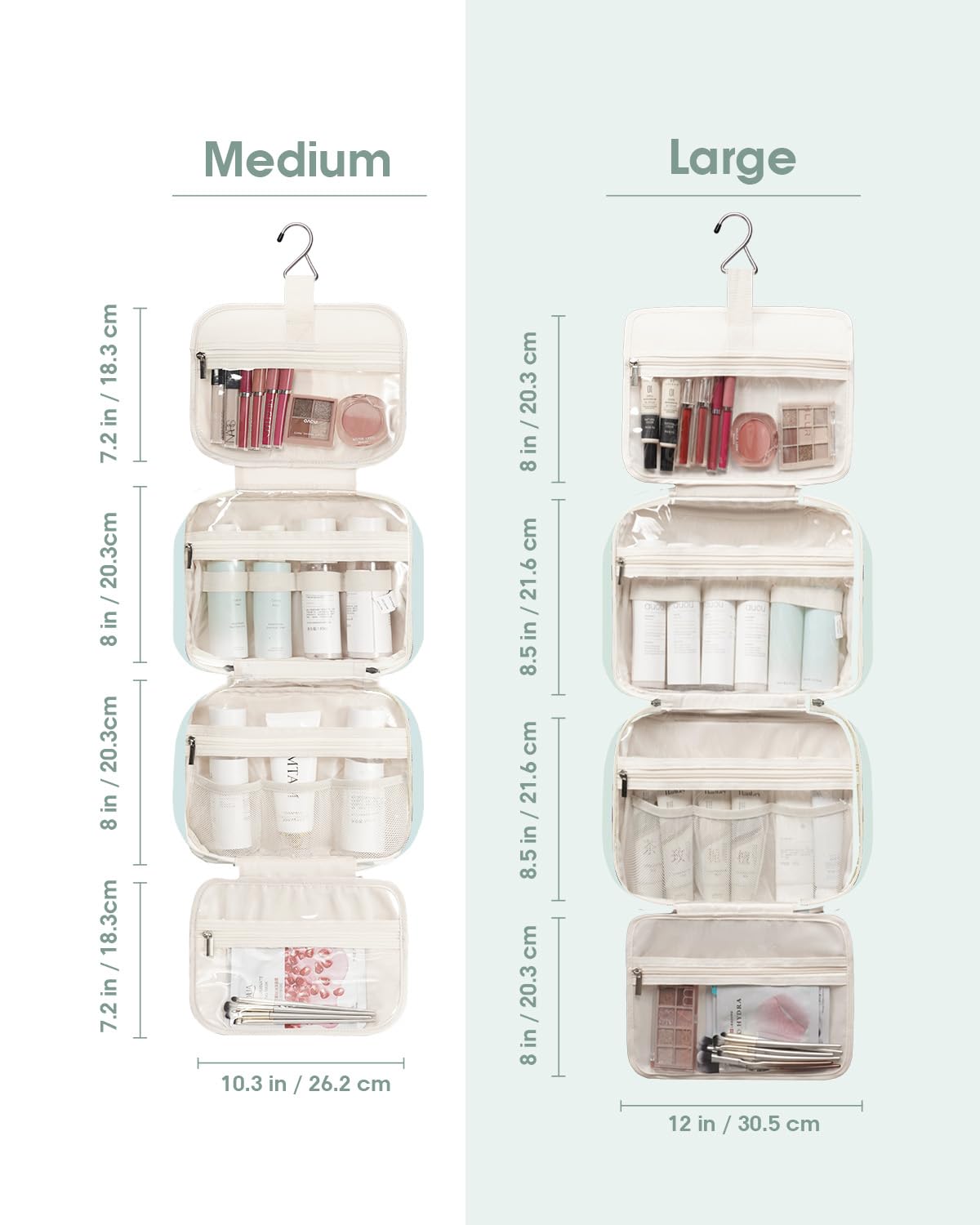 Narwey Travel Toiletry Bag for Women Large Hanging Makeup Bag Organizer Toiletries Bag for Full Size Essentials Accessories Cosmetics (Mint Green (Large))