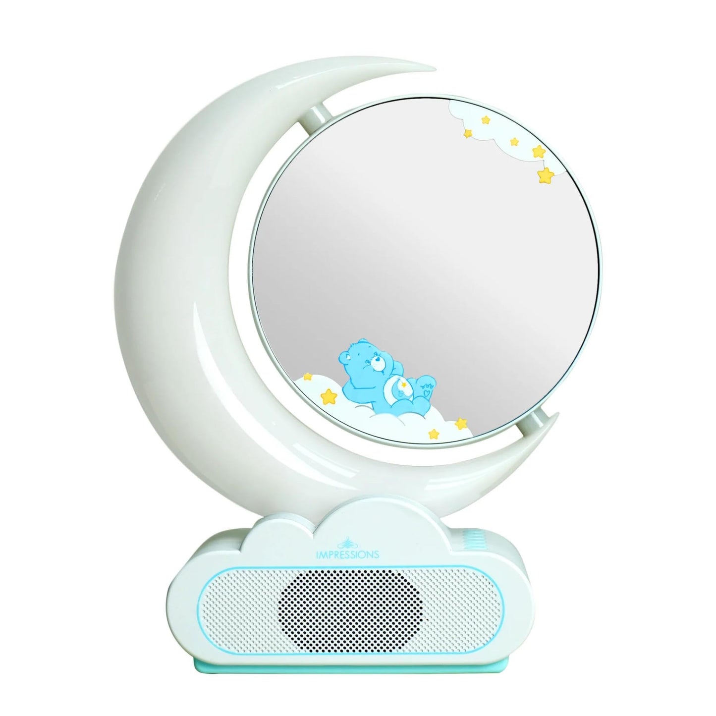 Impressions Vanity Care Bears Bedtime RGB Moon Lamp Makeup Mirror with Lights and 7X Magnification, App Controlled Vanity Desk Mirror with Crescent Moon RGB Rainbow LED Lamp Mirror for Bedroom