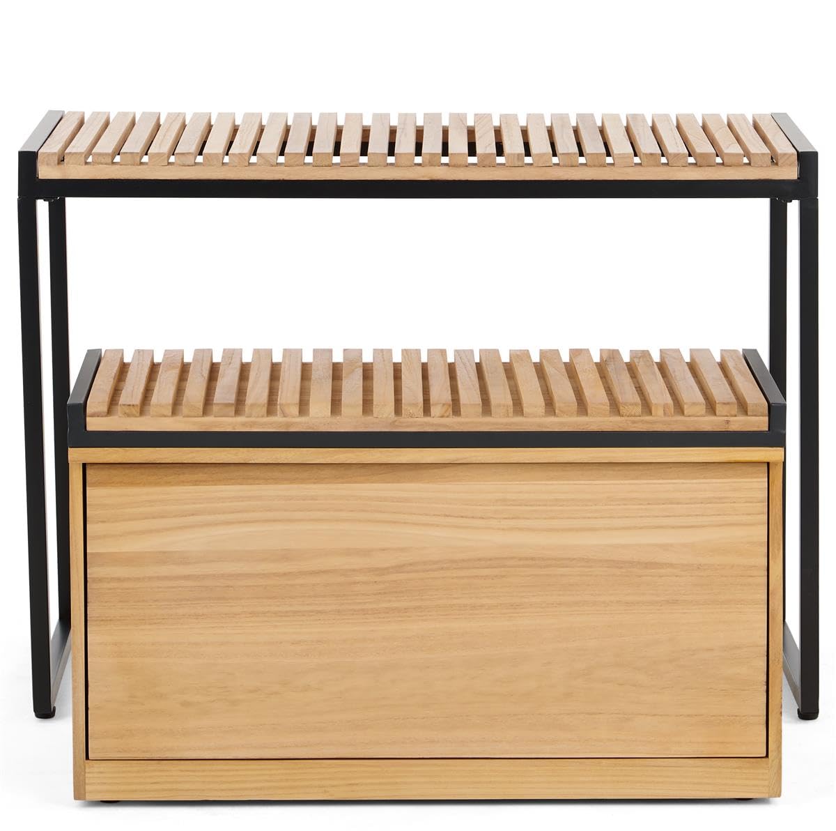 Displays2go Retail Display Nesting Tables, Rectangular, Slatted Pine Wood- Natural Finish (SMWMNTSTORN)