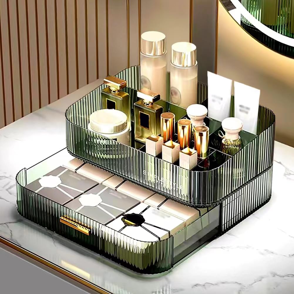 MIUOPUR Makeup Organizer with Stackable Drawers, Bathroom Vanity Organizers and Storage, Ideal for Desk and Dresser Countertops, Great for Cosmetics, Skincare, Lipsticks, Nail Care - Green